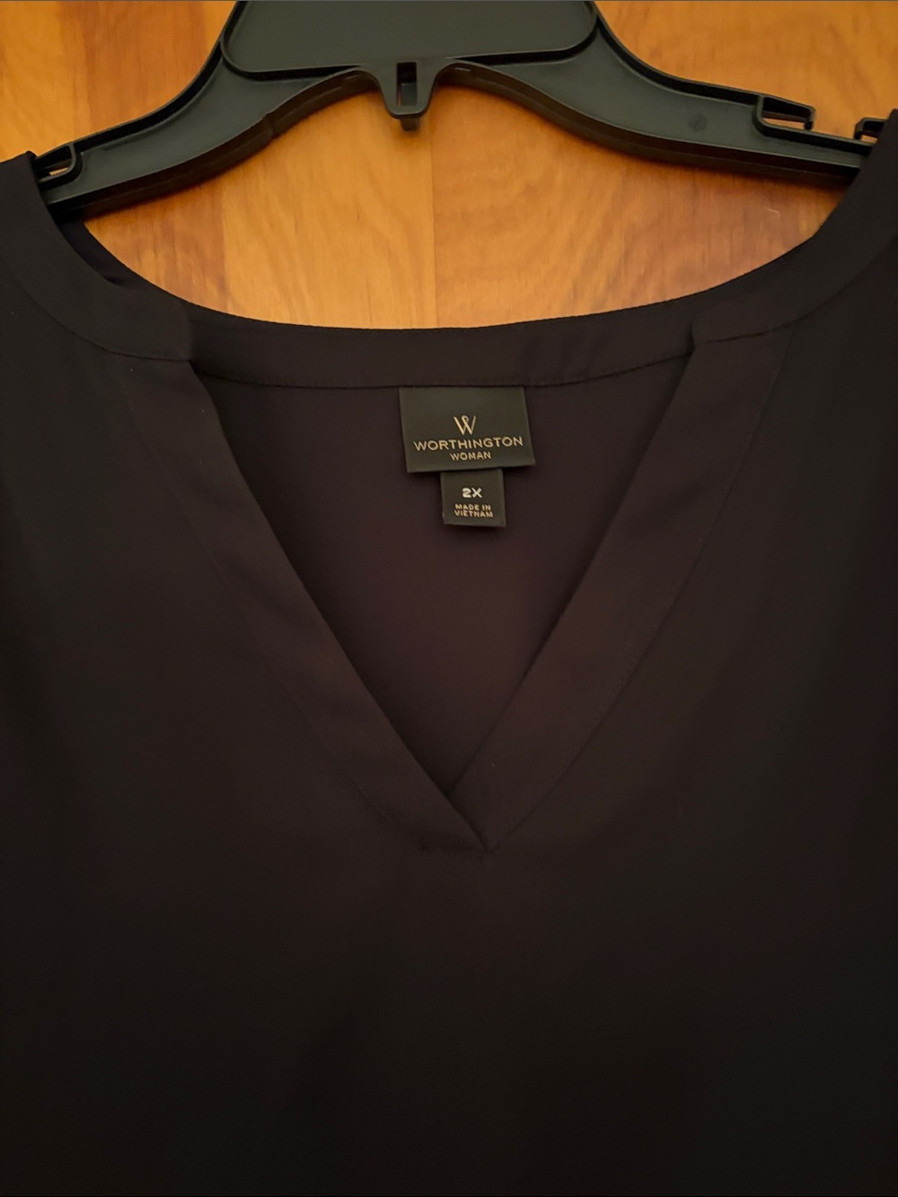 Worthington Black V-Neck Roll-Sleeve Blouse - Picture 2 of 4